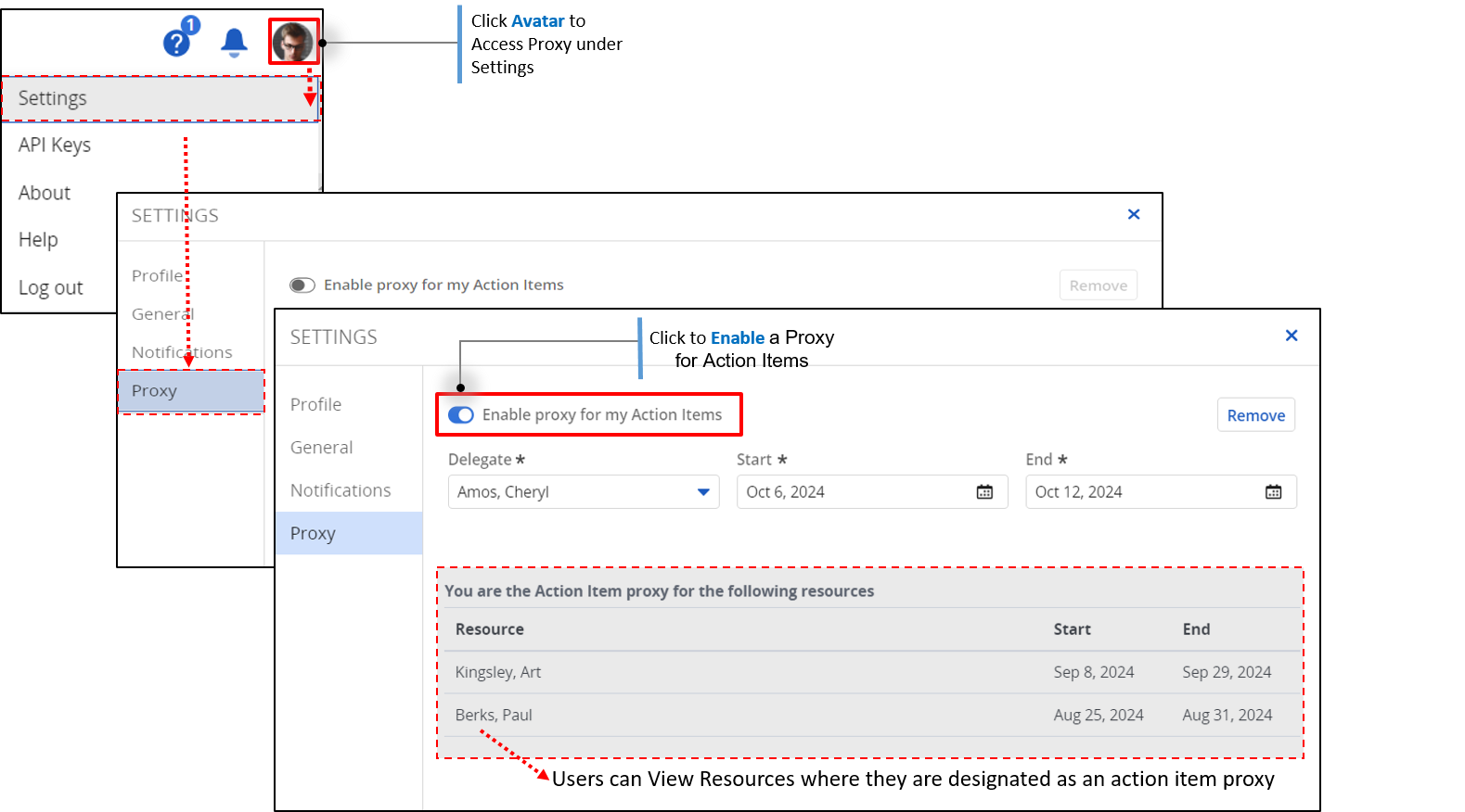 Clarity Release 16.2.3: Setzen eines Action Item Proxys