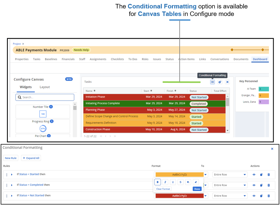 Clarity Release 16.2.3: Bedingte Formatierung in der Canvas-Ansicht