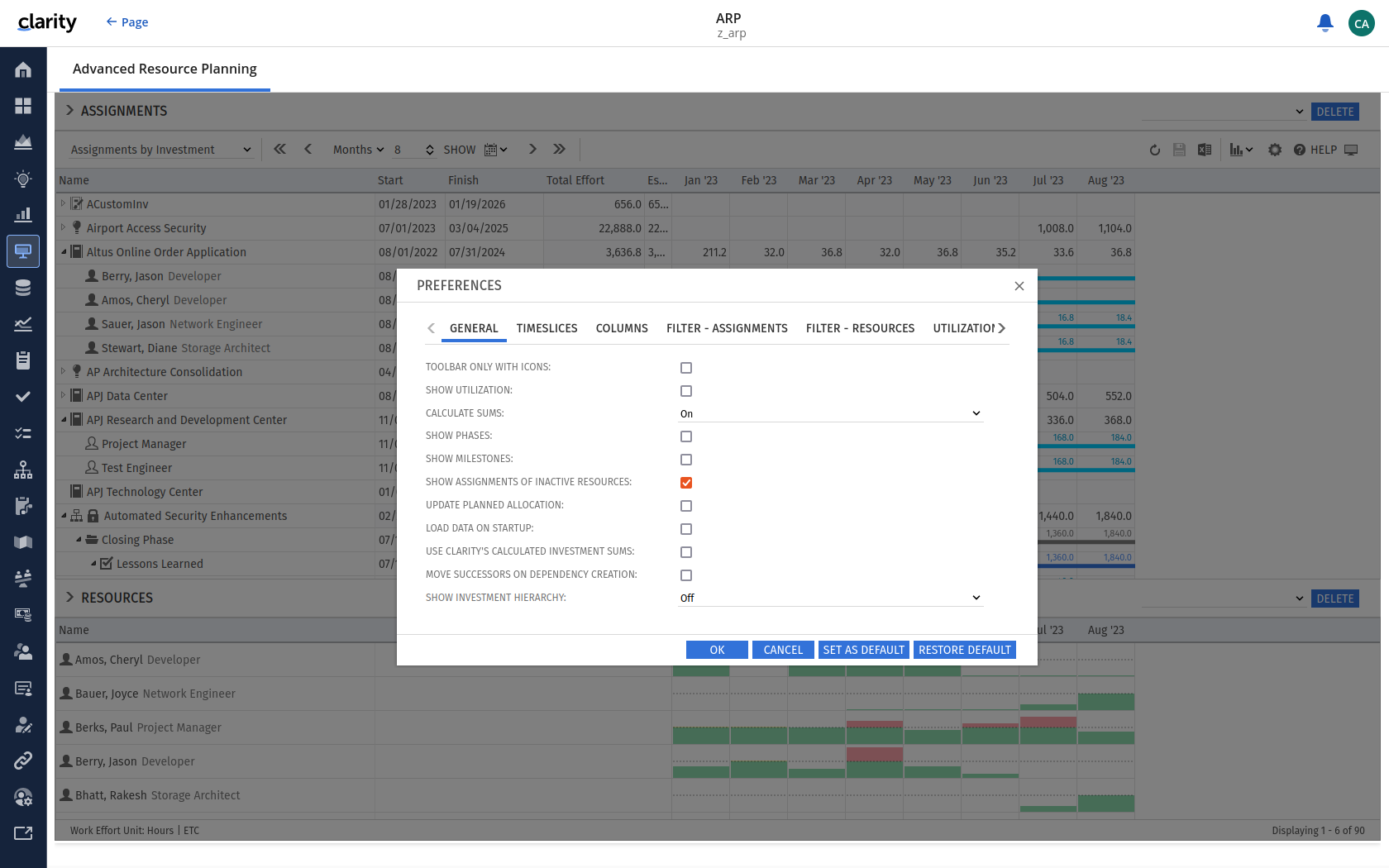 itd Advanced Resource Planning Release 10.0.0: Inaktive Ressourcen können aktiviert oder deaktiviert werden.