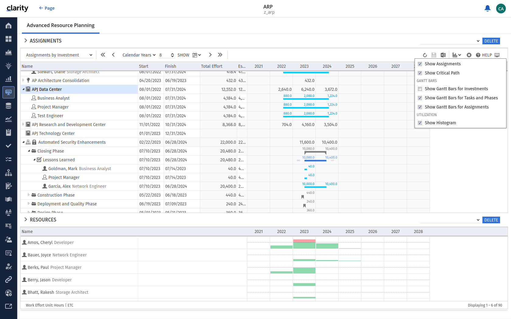 itd Advanced Resource Planning Release 10.0.0: Individuelle Gantt-Balken für Investitionen, Phasen, Aufgaben, Teameinträge oder Zuweisungen