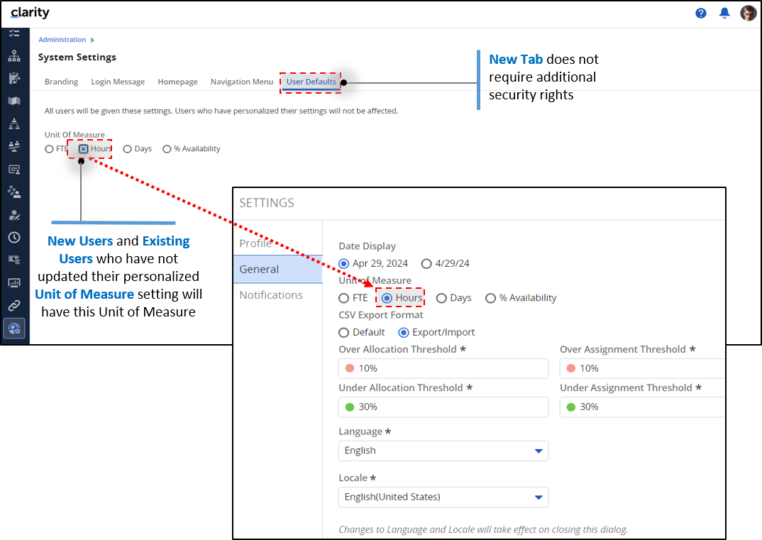 Clarity 16.2.2: Standardmäßiges Festlegen von Planungseinheiten