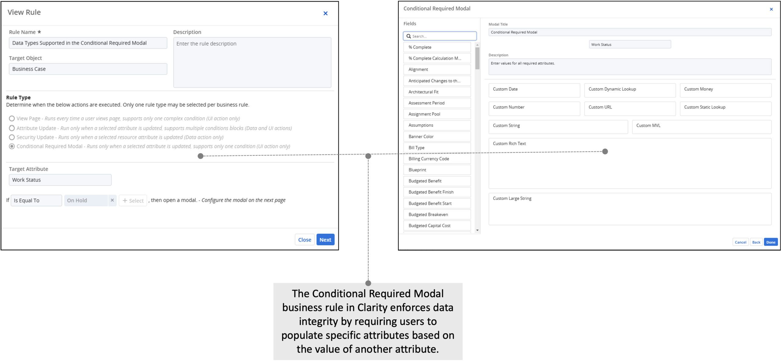 Clarity 16.3.1: Display Required Modal for Attribute Changes via Rules