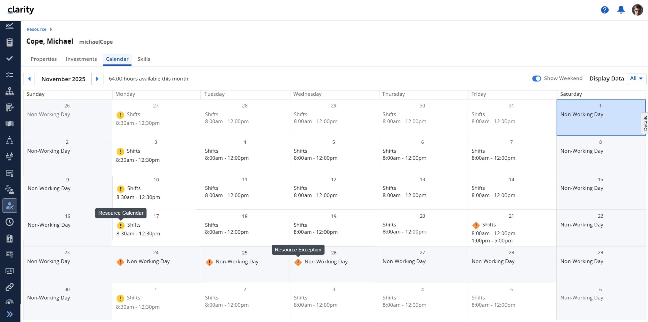New Calendar Module in Clarity 16.4.0 Provides a Quick Overview of Personal Availability