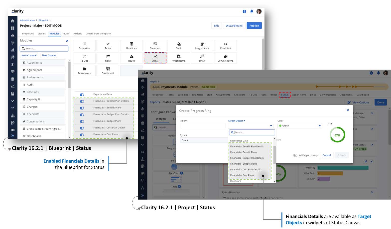 Clarity Release 16.2.1: Finanzplaneinträge in Investitionen und Hierarchien nutzen, um visuell ansprechende Dashboards zu bauen