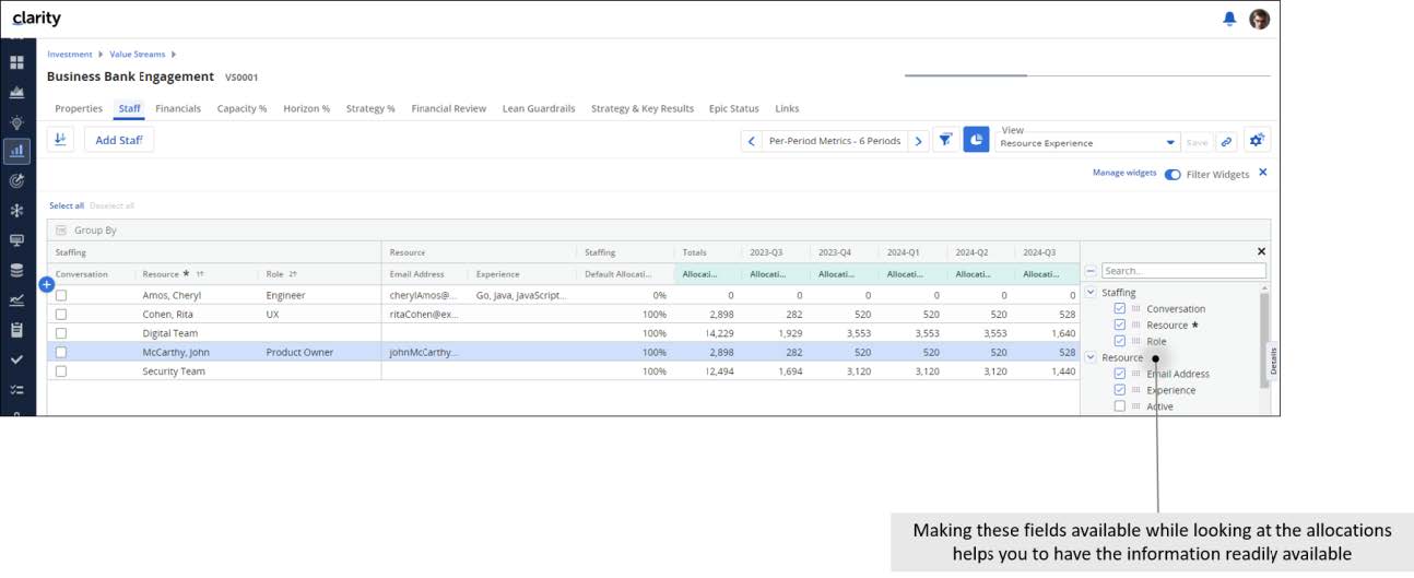 Clarity Release 16.2.1: Lesender Zugriff auf Ressourcen-Attribute aus dem Staffing-Modul heraus erhalten und so die gewünschte Information leicht zugänglich zur Verfügung haben