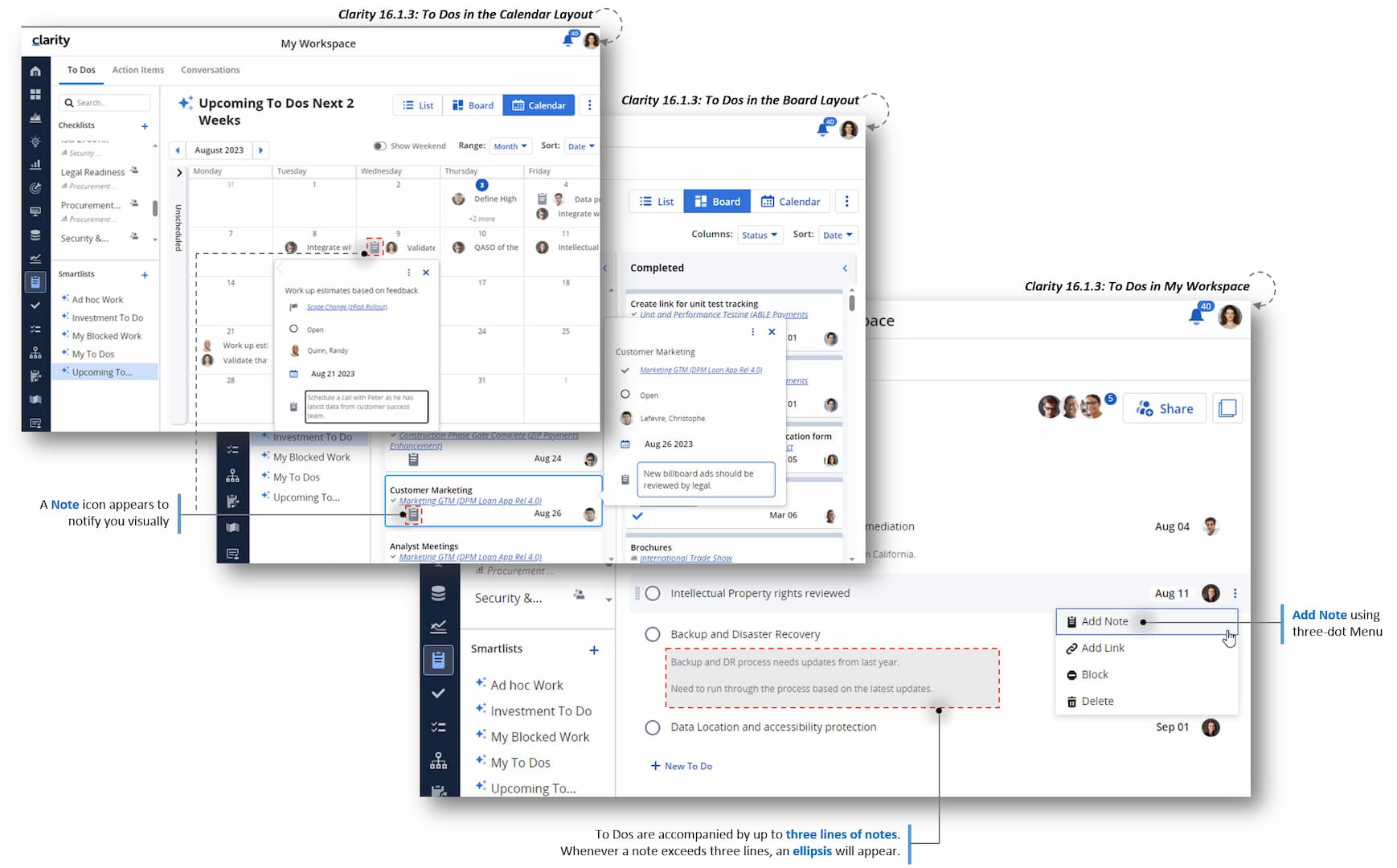 Clarity Release 16.1.3: Notizen können zu einer Aufgabe hinzugefügt werden