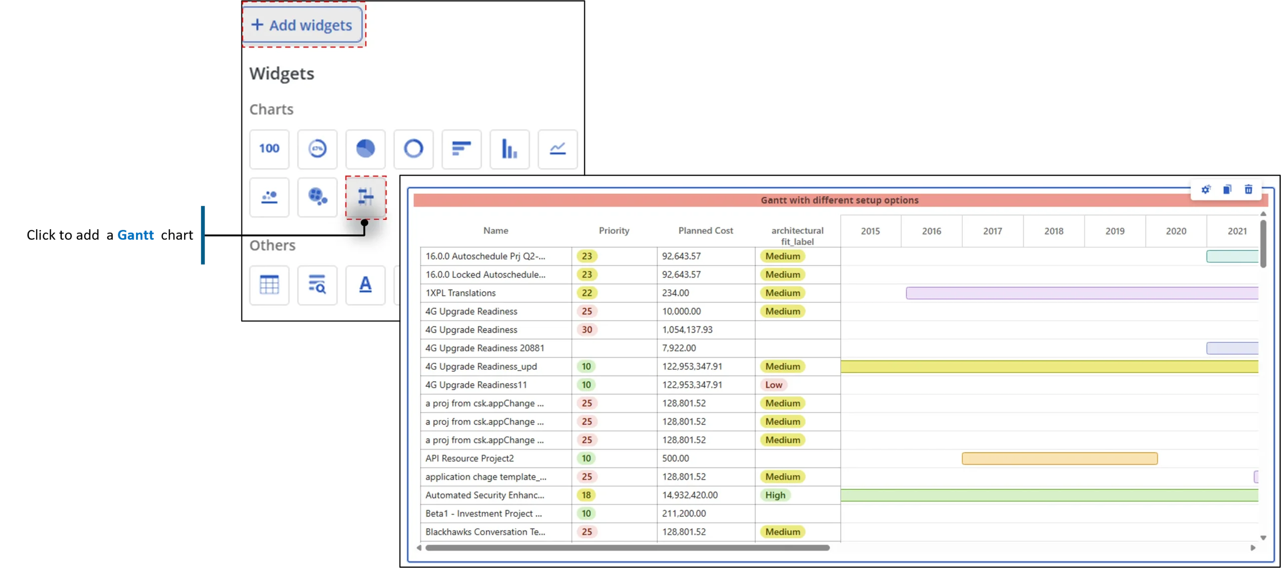 Clarity Release 16.4.1 Report Designer Gantt