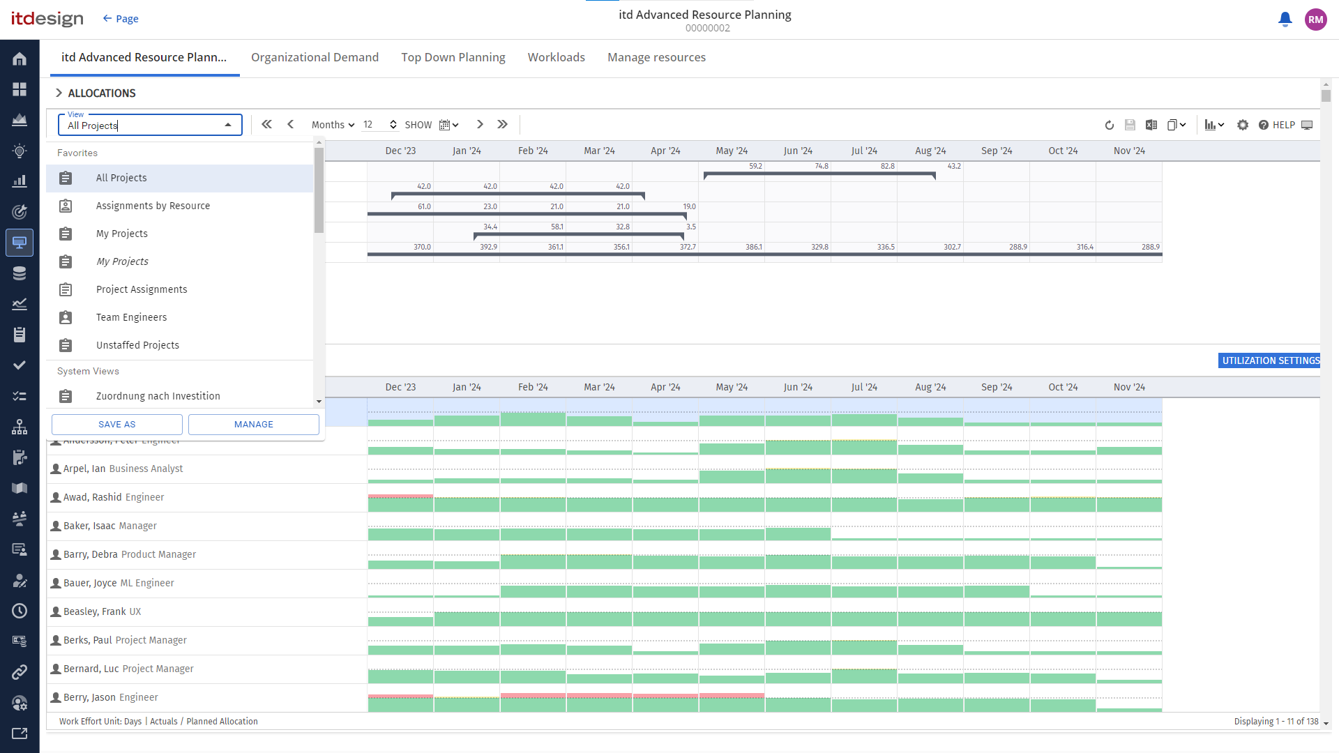 itd Advanced Resource Planning 11.0.0: Vorgefilterte Ansichten speichern