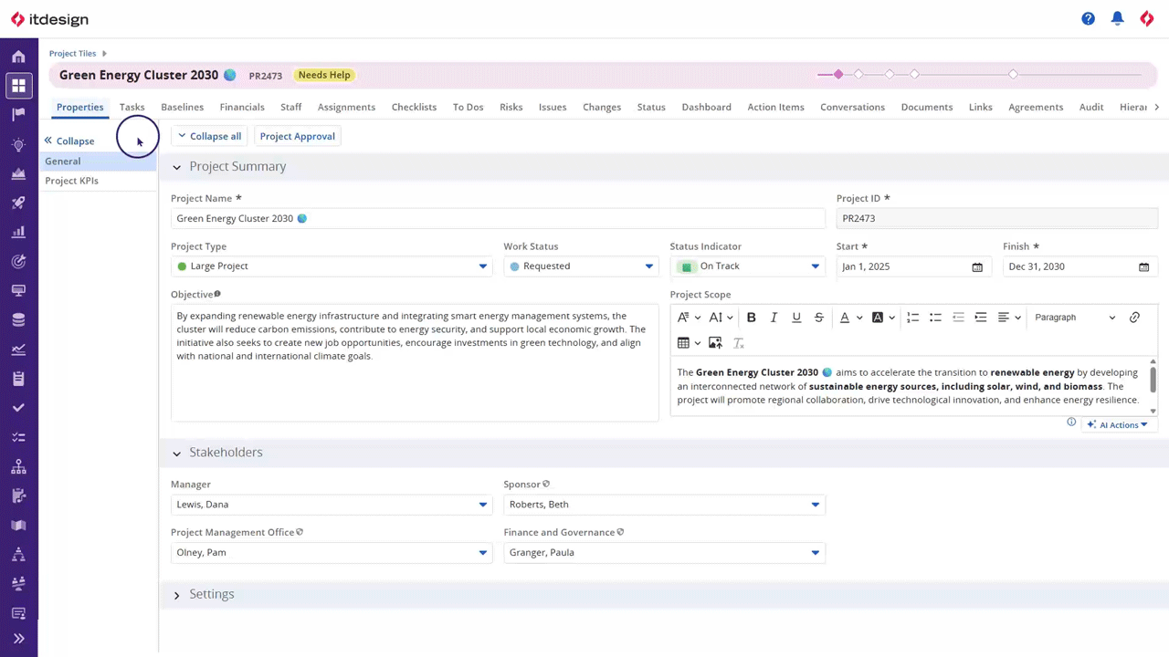Clarity Release 16.3.2: Blueprint-Unterregisterkarten zum Gruppieren von Attributen