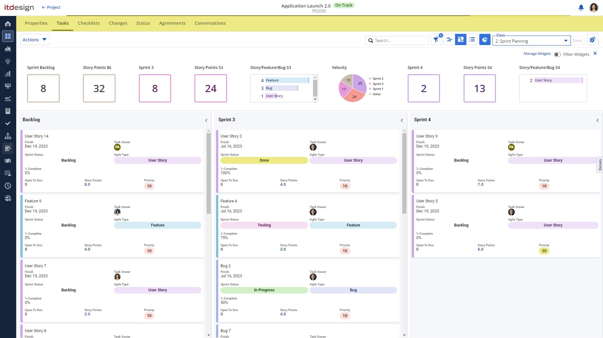 The cross-project view can be used for the sprint and shows what is planned in each sprint.