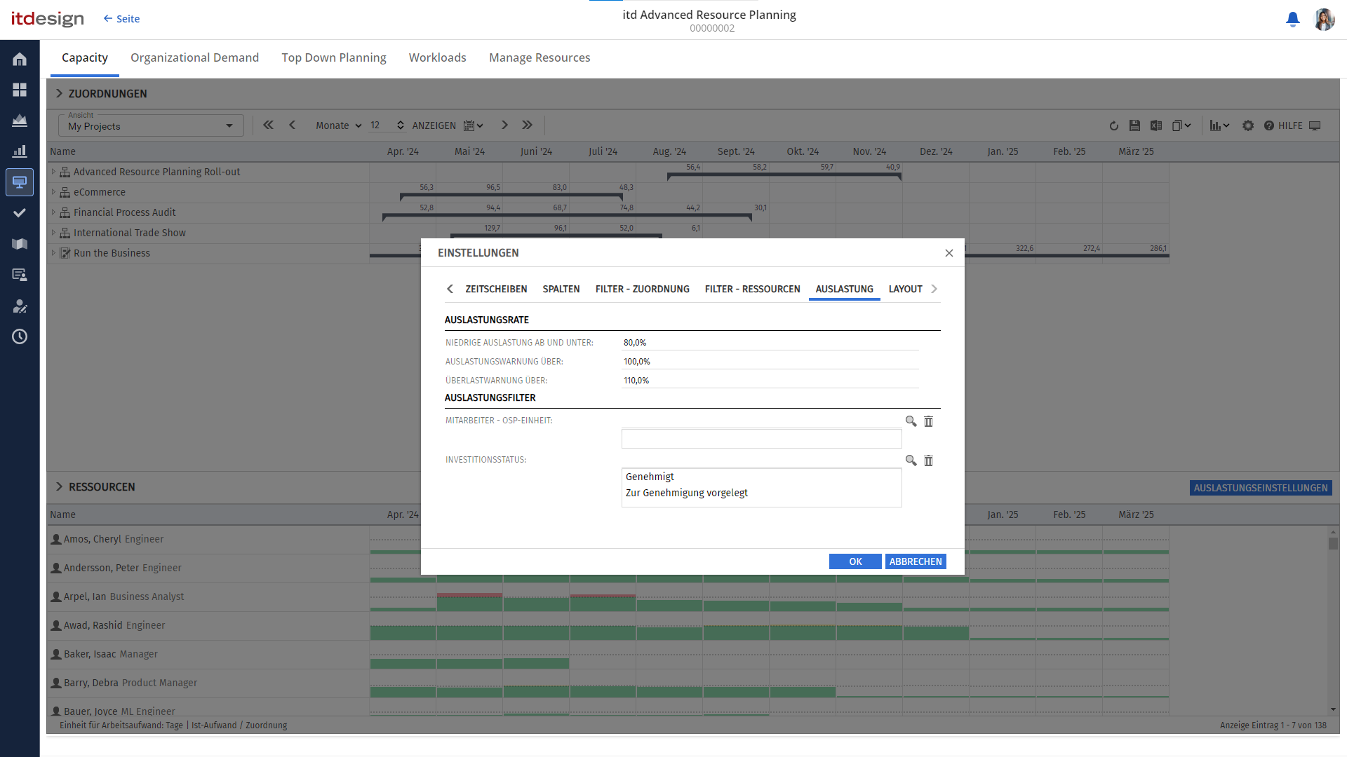 Select several statuses using the flexible utilization filter.
