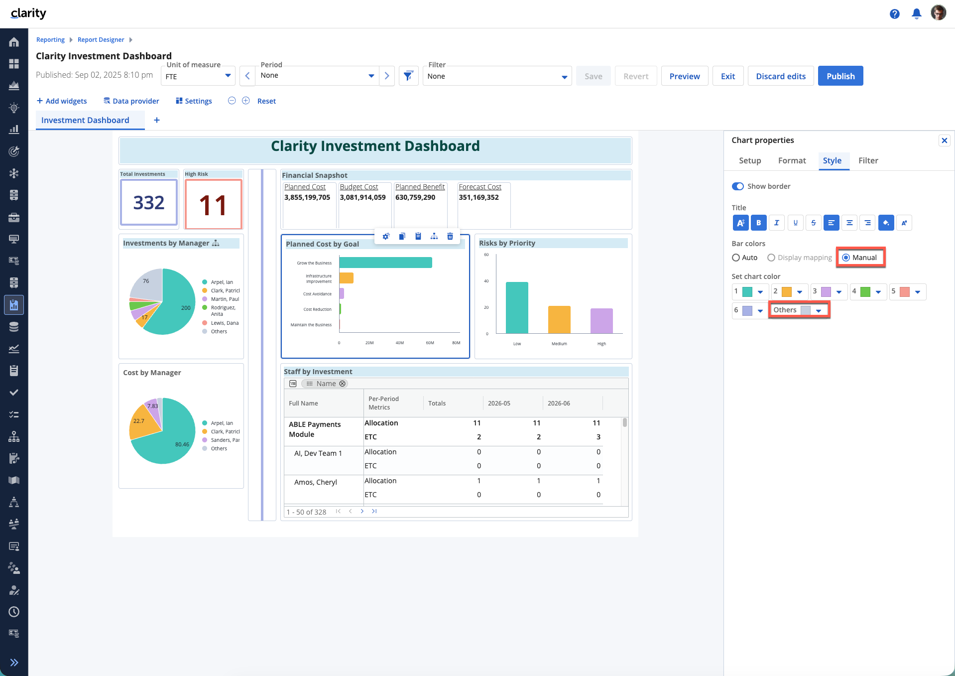16.4.2 Clarity Release | Report Designer, Anpassung der Report‑Optik durch manuelle Farbauswahl für Diagramme