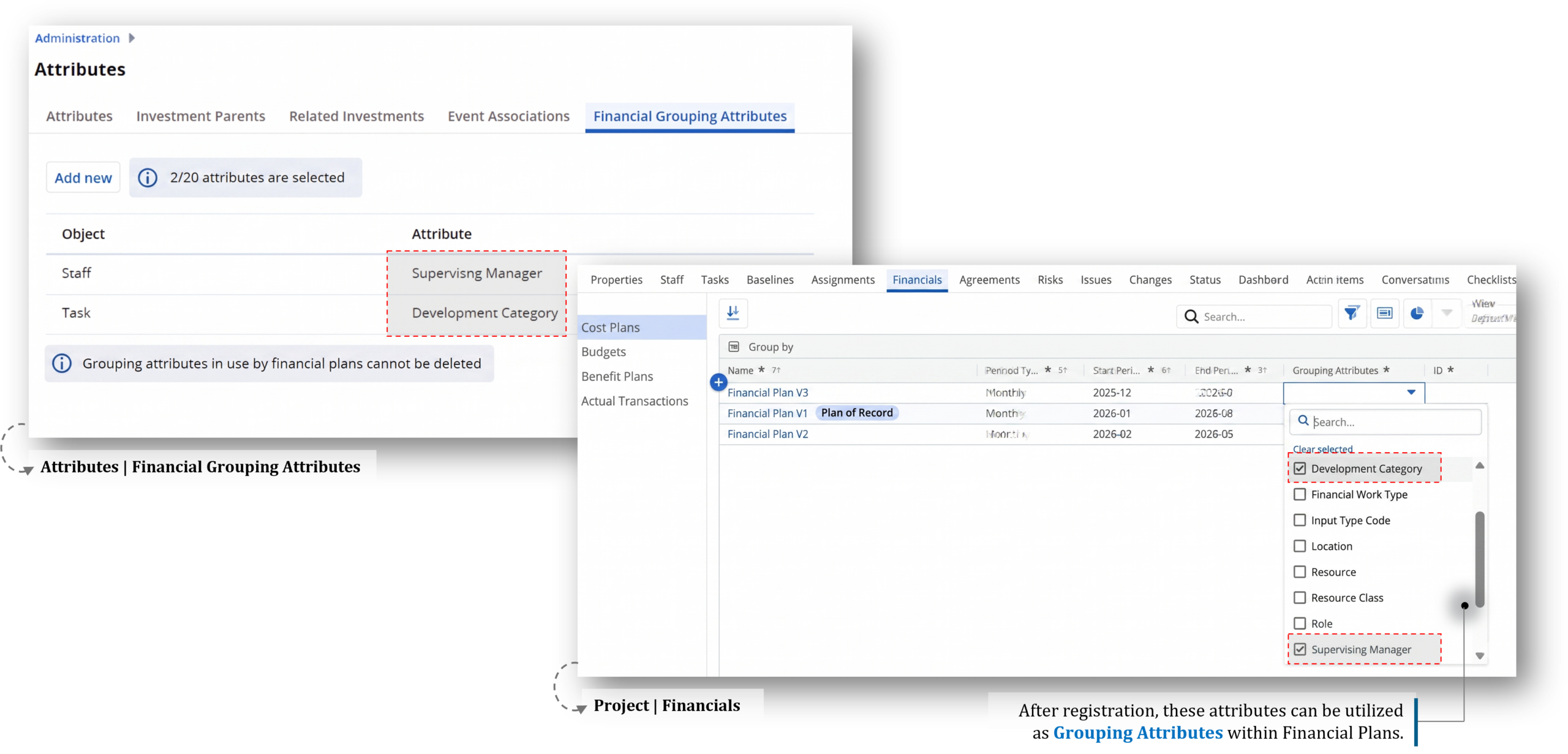 16.4.2 Clarity Release | Strategische Portfoliosteuerung, Finanzielle Gruppierungen mit benutzerdefinierten Lookup‑Attributen erweitern