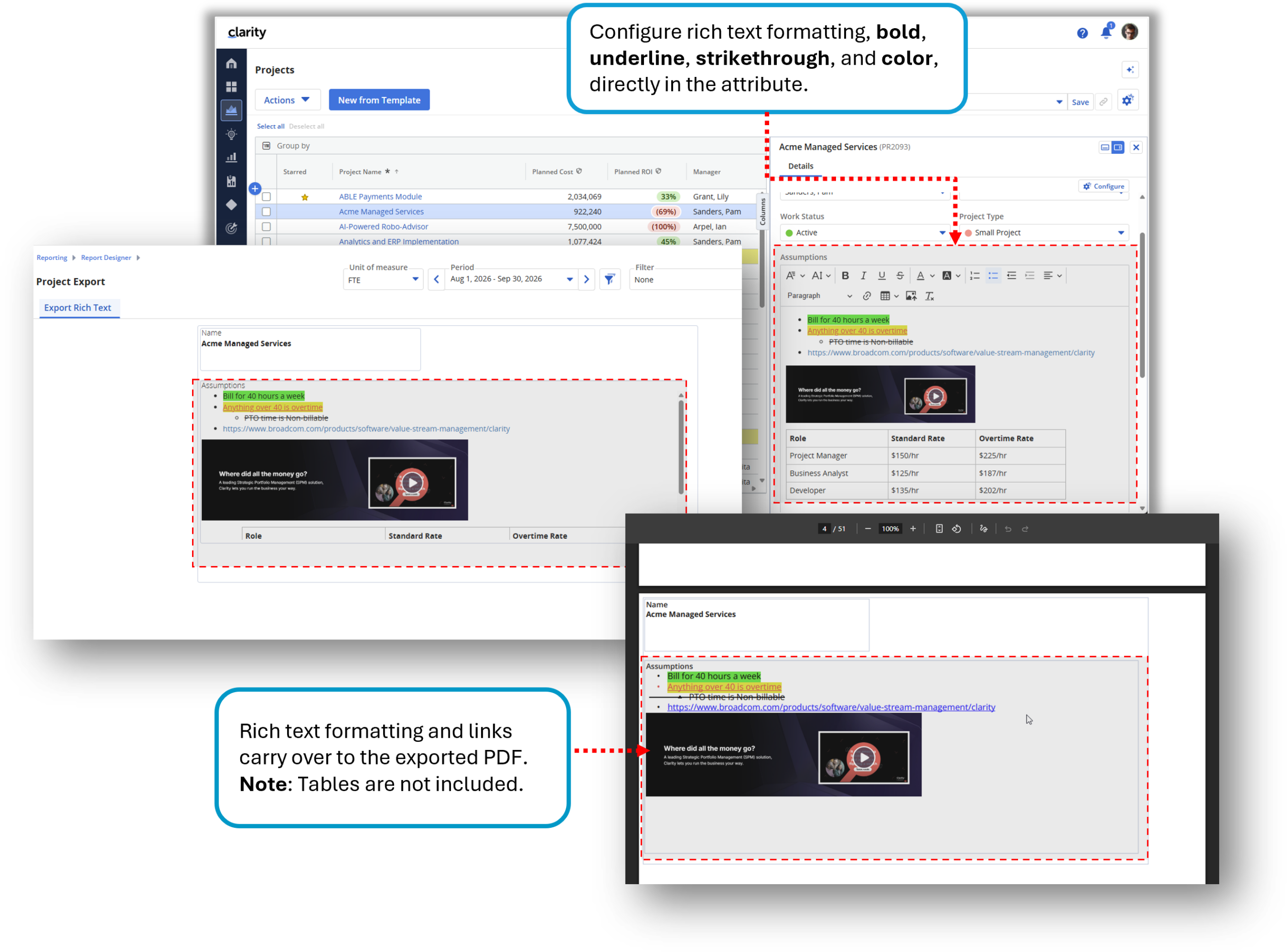 Clarity Release 16.4.3 | Rich-Text-Formatierung in Attributgruppen exportieren