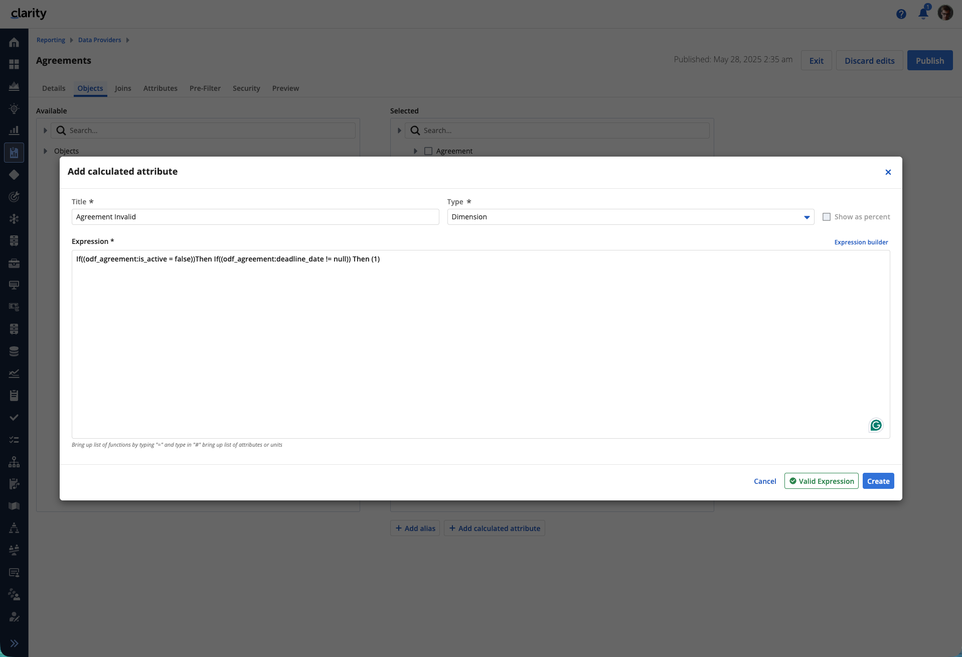 Clarity Release 16.4.3 | Wenn-Dann-Bedingungen für berechnete Attribute