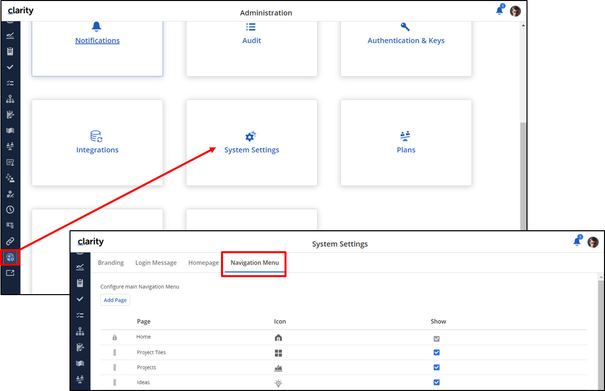 Clarity Release 16.2.0: Navigationsmenü personalisieren
