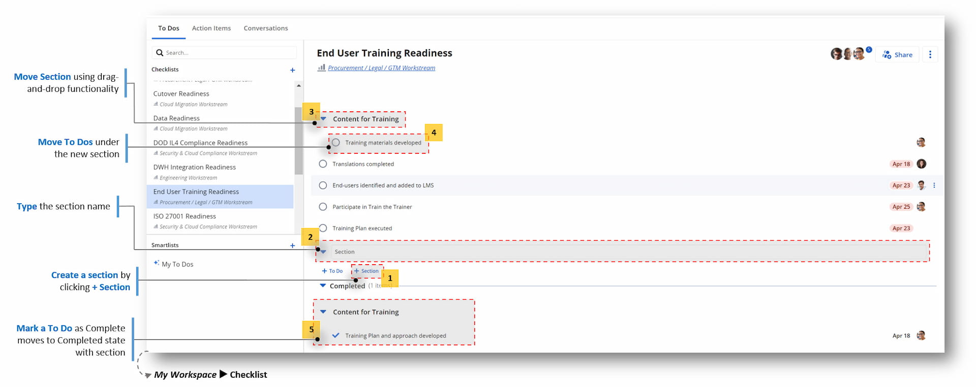 Clarity Release 16.2.0: Checklisten in Sektionen unterteilen