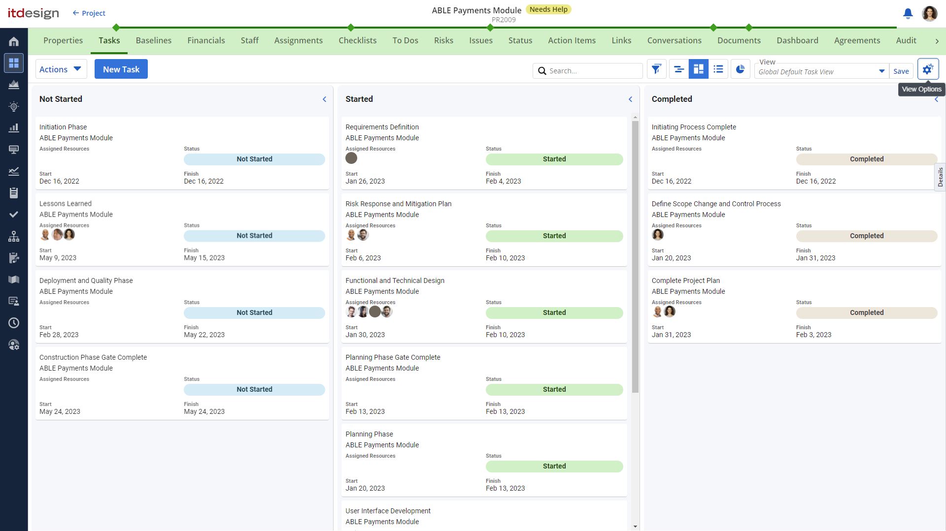 Alternativ können die Aufgaben auch in dem Kanban-Board näher betrachtet werden.